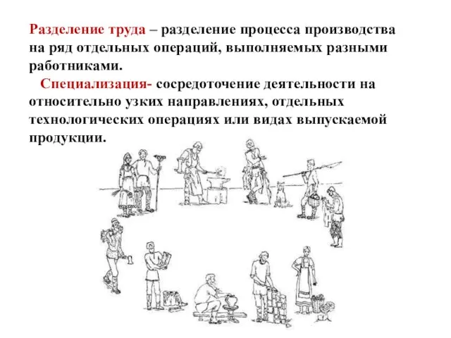 Разделение труда – разделение процесса производства на ряд отдельных операций, выполняемых разными