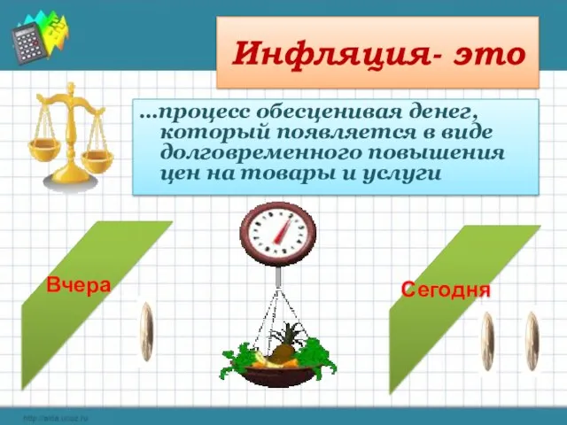 Инфляция- это …процесс обесценивая денег, который появляется в виде долговременного повышения цен