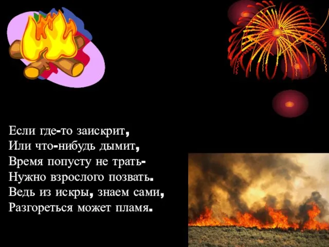 Если где-то заискрит, Или что-нибудь дымит, Время попусту не трать- Нужно взрослого