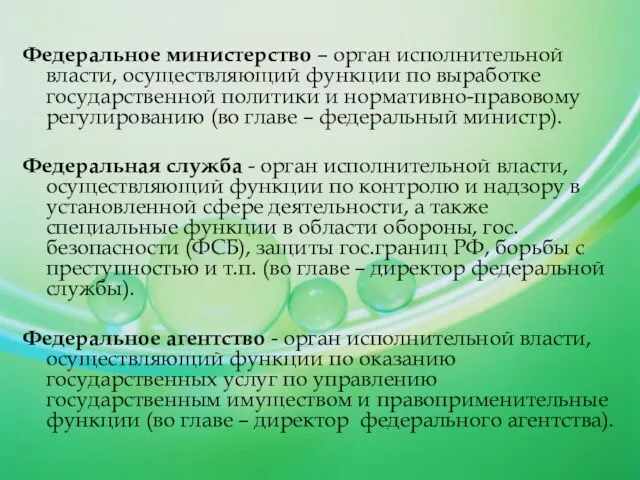 Федеральное министерство – орган исполнительной власти, осуществляющий функции по выработке государственной политики