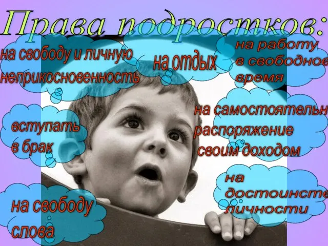 Права подростков: на свободу и личную неприкосновенность на отдых на работу в