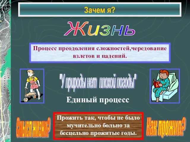 Зачем я? Единый процесс Смысл жизни? Как прожил? Прожить так, чтобы не