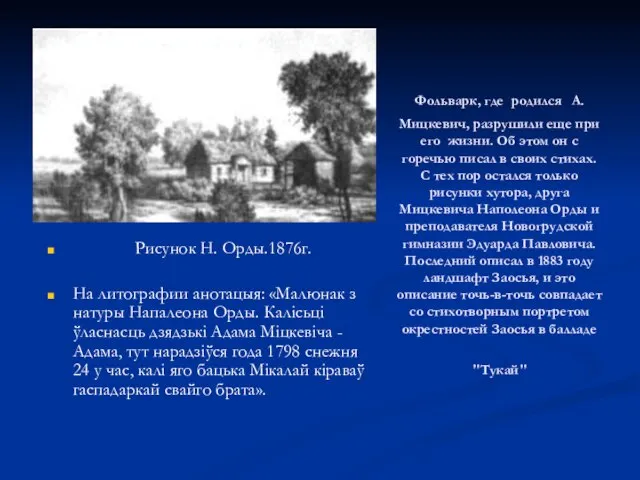 Рисунок Н. Орды.1876г. На литографии анотацыя: «Малюнак з натуры Напалеона Орды. Калісьці