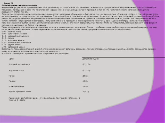 Глава II Влияние радиации на организмы Воздействие радиации на организм может быть