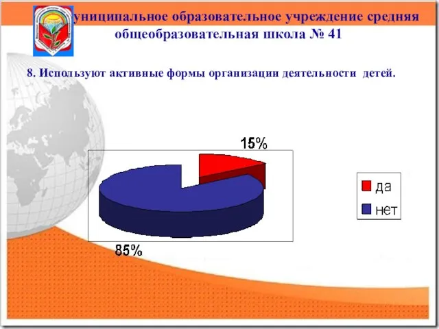 Муниципальное образовательное учреждение средняя общеобразовательная школа № 41 8. Используют активные формы организации деятельности детей.