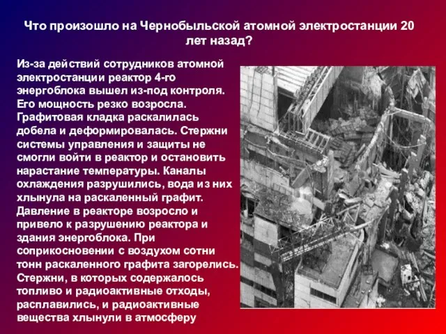 Что произошло на Чернобыльской атомной электростанции 20 лет назад? Из-за действий сотрудников