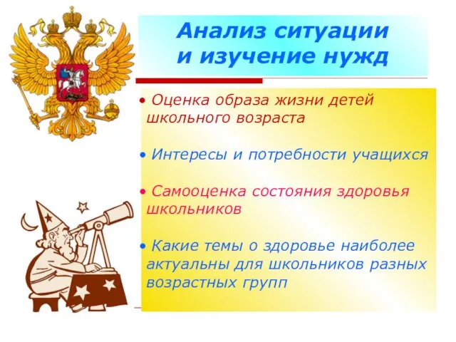 Анализ ситуации и изучение нужд Оценка образа жизни детей школьного возраста Интересы