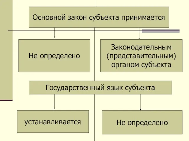 Основной закон субъекта принимается Не определено Законодательным (представительным) органом субъекта Государственный язык субъекта устанавливается Не определено