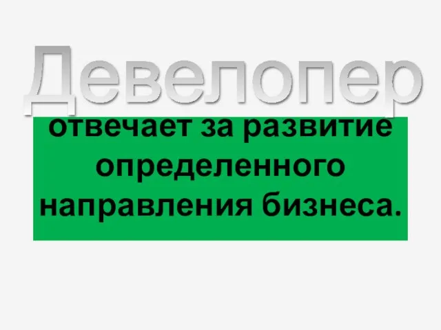 отвечает за развитие определенного направления бизнеса. Девелопер