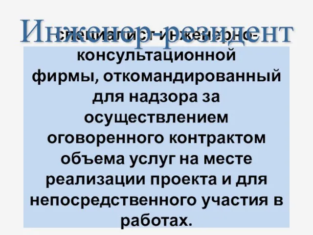 специалист инженерно-консультационной фирмы, откомандированный для надзора за осуществлением оговоренного контрактом объема услуг