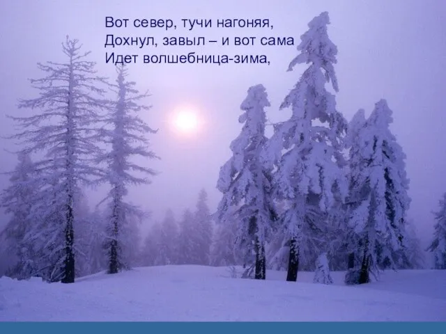 Вот север, тучи нагоняя, Дохнул, завыл – и вот сама Идет волшебница-зима,