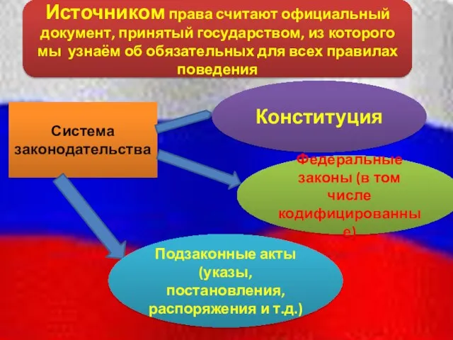 Источником права считают официальный документ, принятый государством, из которого мы узнаём об