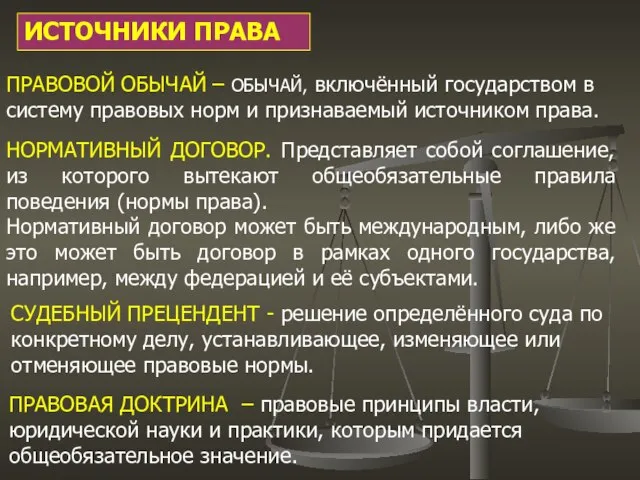 ИСТОЧНИКИ ПРАВА ПРАВОВОЙ ОБЫЧАЙ – ОБЫЧАЙ, включённый государством в систему правовых норм