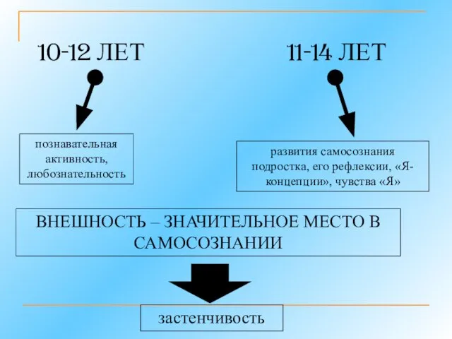 10-12 ЛЕТ 11-14 ЛЕТ познавательная активность, любознательность развития самосознания подростка, его рефлексии,