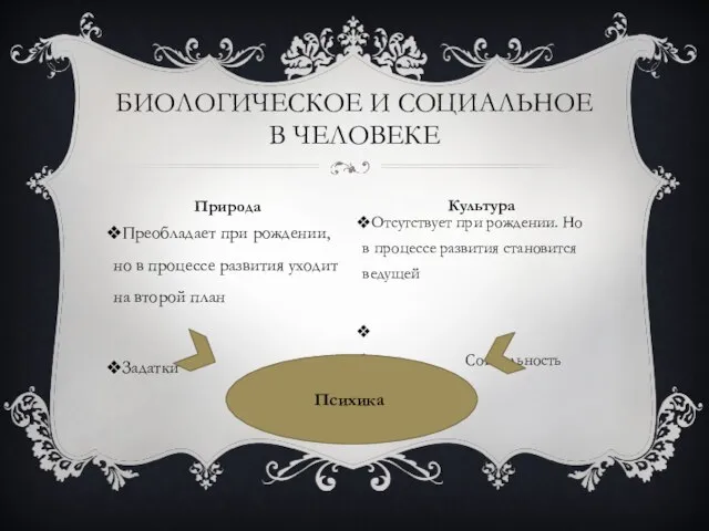 Преобладает при рождении, но в процессе развития уходит на второй план Задатки