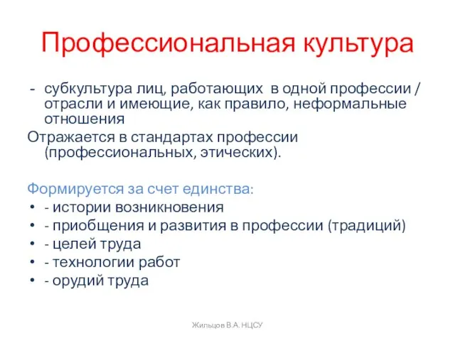 Профессиональная культура субкультура лиц, работающих в одной профессии / отрасли и имеющие,