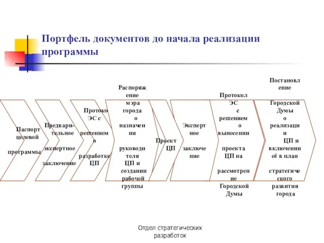 Отдел стратегических разработок Портфель документов до начала реализации программы Паспорт целевой программы