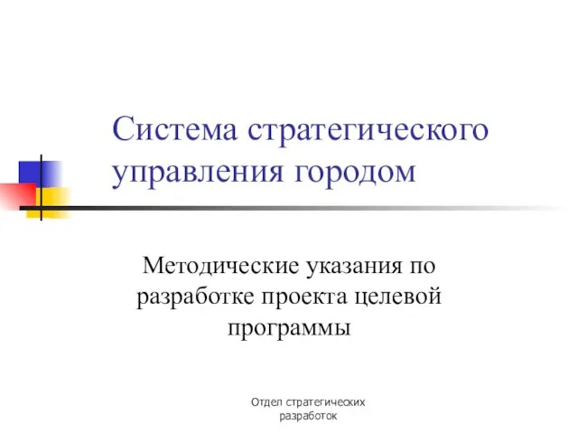 Отдел стратегических разработок Система стратегического управления городом Методические указания по разработке проекта целевой программы