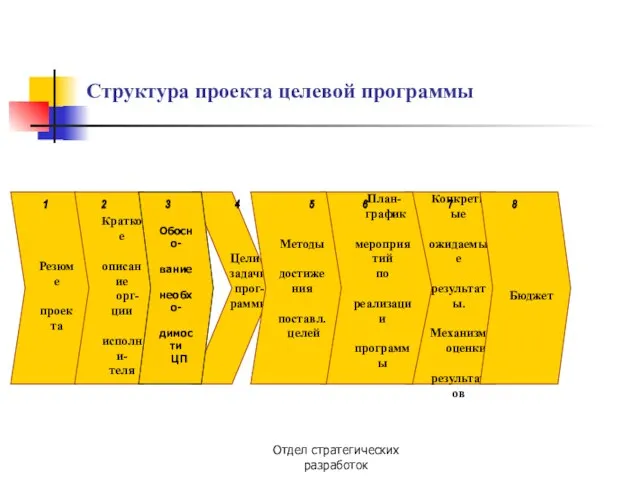 Отдел стратегических разработок Структура проекта целевой программы 1 Резюме проекта Краткое описание