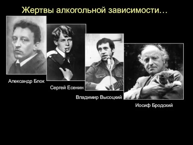 Жертвы алкогольной зависимости… Иосиф Бродский Александр Блок Владимир Высоцкий Сергей Есенин