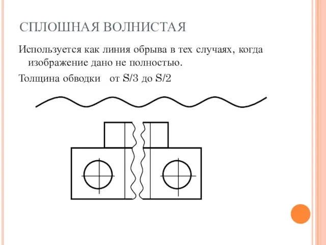 СПЛОШНАЯ ВОЛНИСТАЯ Используется как линия обрыва в тех случаях, когда изображение дано