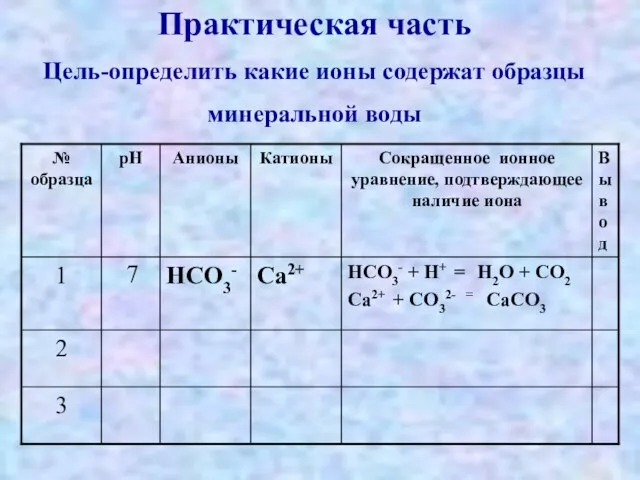 3 2 HCO3- + H+ = H2O + CO2 Ca2+ + CO32-