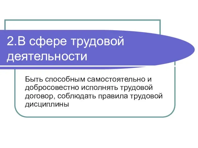 2.В сфере трудовой деятельности Быть способным самостоятельно и добросовестно исполнять трудовой договор, соблюдать правила трудовой дисциплины