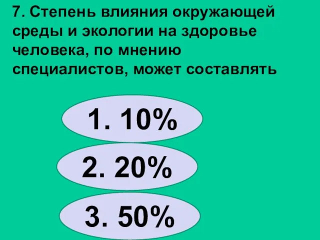 7. Степень влияния окружающей среды и экологии на здоровье человека, по мнению