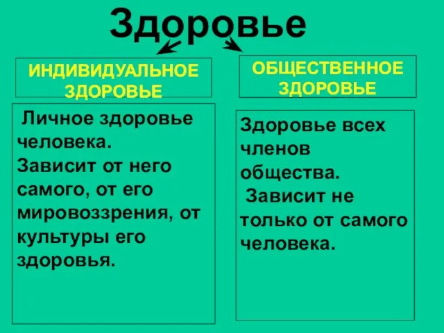 Здоровье Личное здоровье человека. Зависит от него самого, от его мировоззрения, от