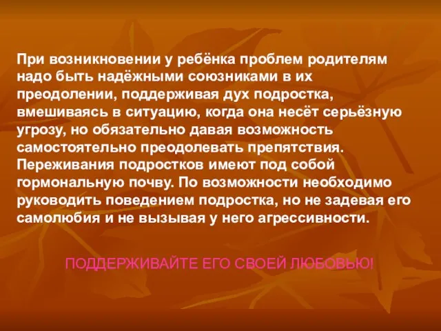 При возникновении у ребёнка проблем родителям надо быть надёжными союзниками в их