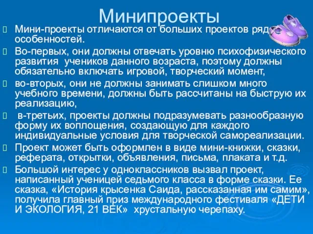 Минипроекты Мини-проекты отличаются от больших проектов рядом особенностей. Во-первых, они должны отвечать