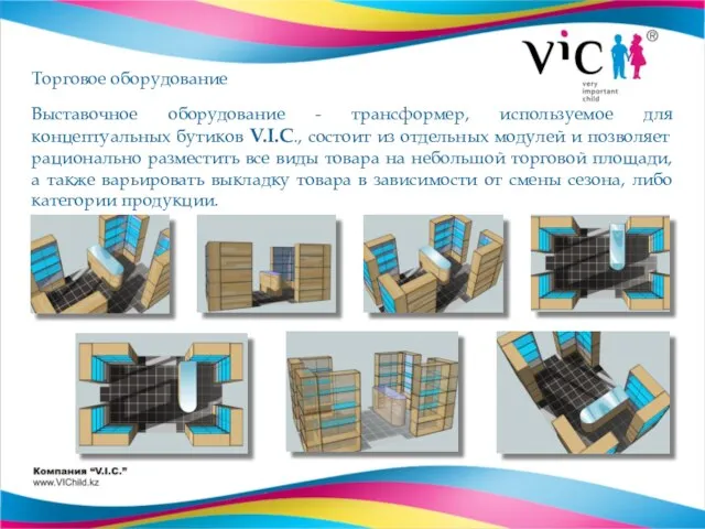 Торговое оборудование Выставочное оборудование - трансформер, используемое для концептуальных бутиков V.I.C., состоит