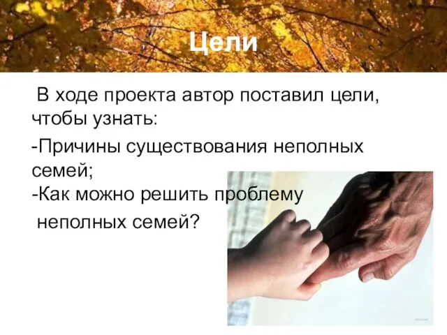 Цели В ходе проекта автор поставил цели, чтобы узнать: -Причины существования неполных