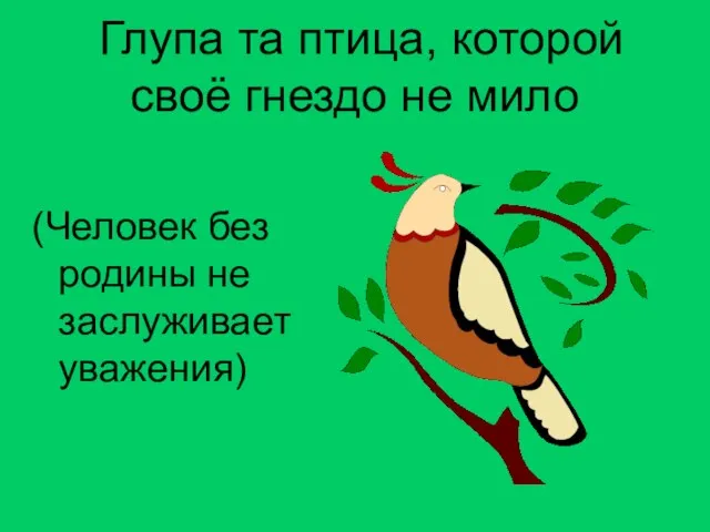 Глупа та птица, которой своё гнездо не мило (Человек без родины не заслуживает уважения)