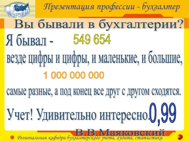 0,99 Учет! Удивительно интересно. Вы бывали в бухгалтерии? Я бывал - 549