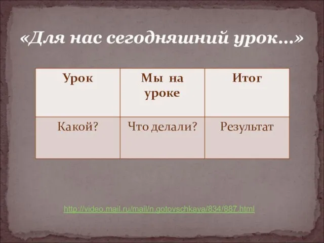 «Для нас сегодняшний урок…» http://video.mail.ru/mail/n.gotovschkaya/834/887.html