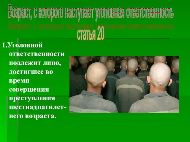 1.Уголовной ответственности подлежит лицо, достигшее во время совершения преступления шестнадцатилет-него возраста. Возраст,