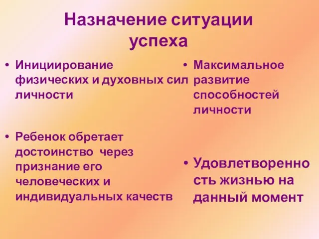 Инициирование физических и духовных сил личности Ребенок обретает достоинство через признание его