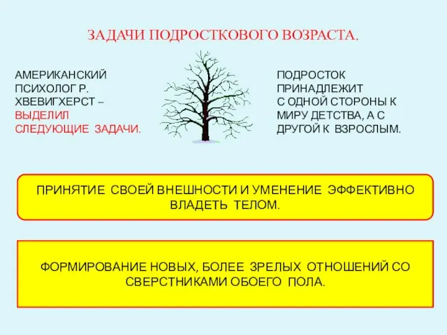 ЗАДАЧИ ПОДРОСТКОВОГО ВОЗРАСТА. ПРИНЯТИЕ СВОЕЙ ВНЕШНОСТИ И УМЕНЕНИЕ ЭФФЕКТИВНО ВЛАДЕТЬ ТЕЛОМ. ФОРМИРОВАНИЕ