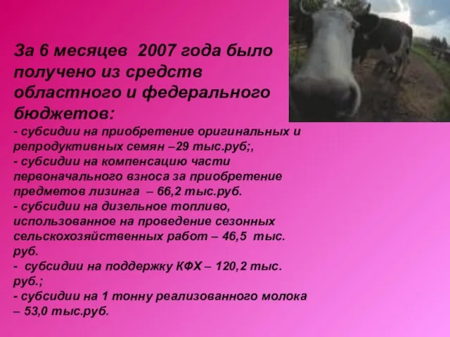 За 6 месяцев 2007 года было получено из средств областного и федерального