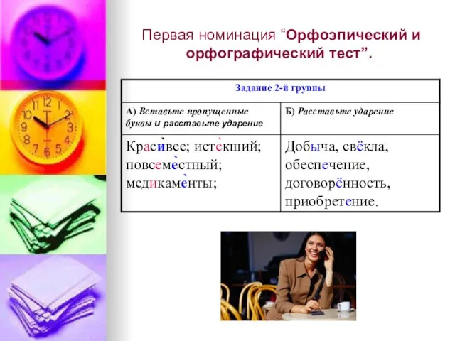 Первая номинация “Орфоэпический и орфографический тест”.