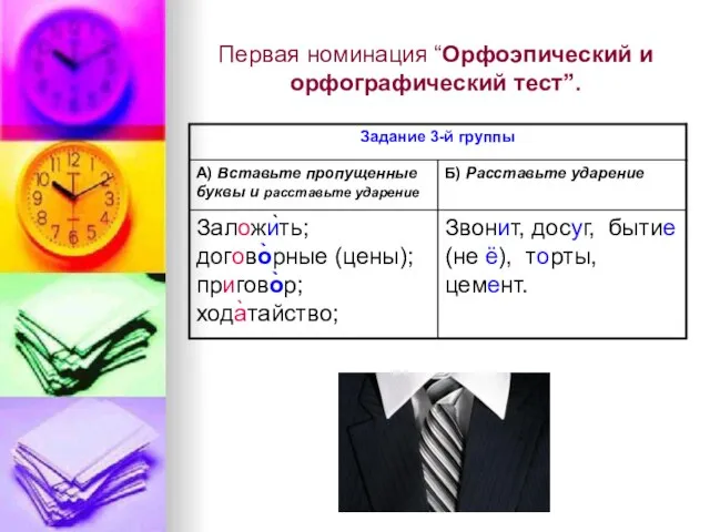 Первая номинация “Орфоэпический и орфографический тест”.