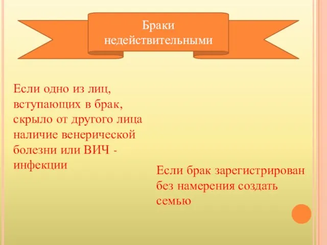 Браки недействительными Если одно из лиц, вступающих в брак, скрыло от другого