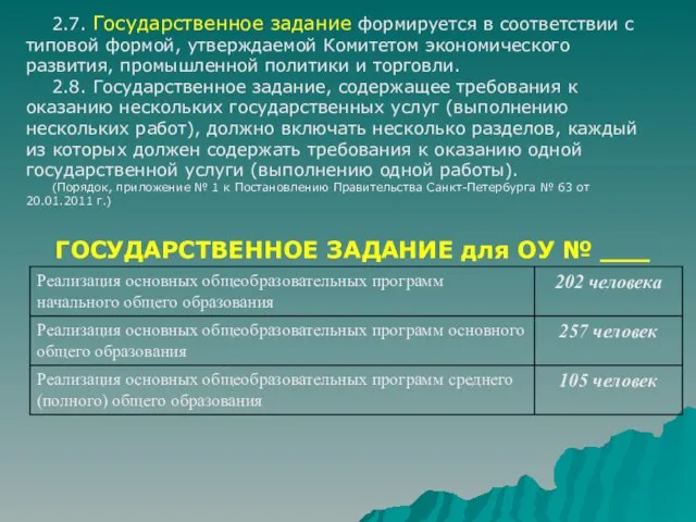 2.7. Государственное задание формируется в соответствии с типовой формой, утверждаемой Комитетом экономического