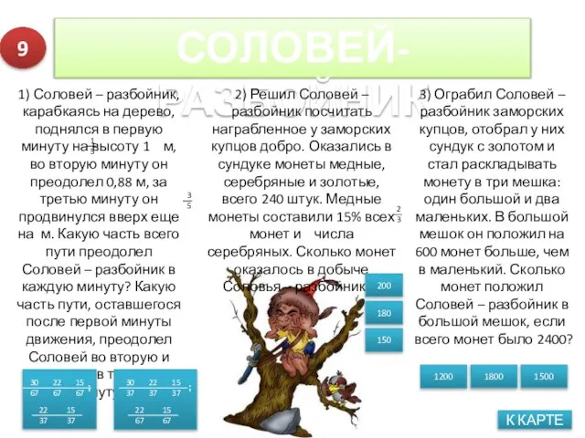 СОЛОВЕЙ-РАЗБОЙНИК К КАРТЕ 1) Соловей – разбойник, карабкаясь на дерево, поднялся в