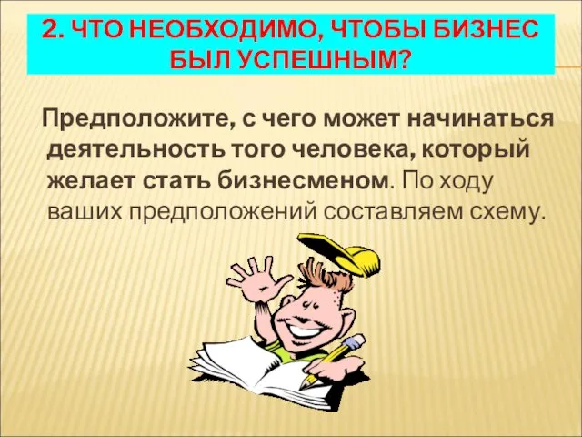 2. ЧТО НЕОБХОДИМО, ЧТОБЫ БИЗНЕС БЫЛ УСПЕШНЫМ? Предположите, с чего может начинаться