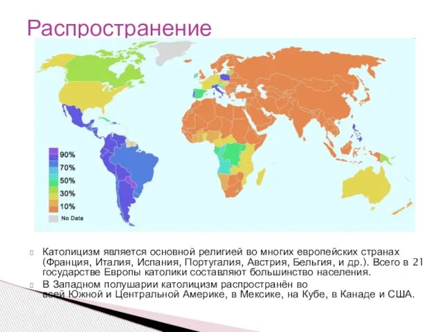 Католицизм является основной религией во многих европейских странах (Франция, Италия, Испания, Португалия,