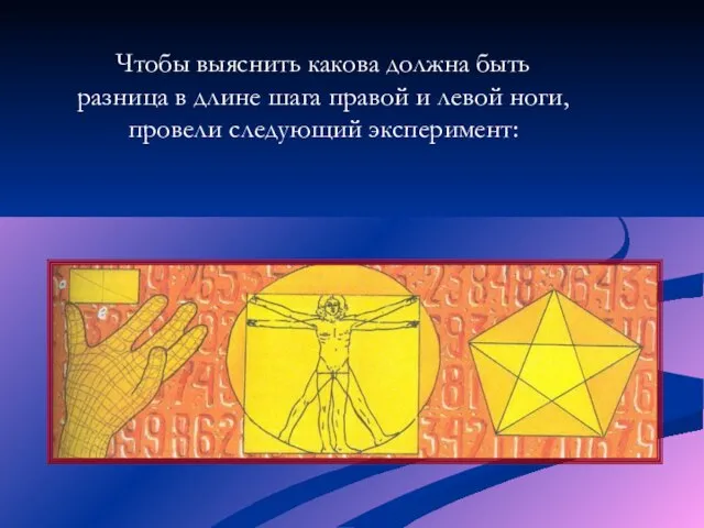 Чтобы выяснить какова должна быть разница в длине шага правой и левой ноги, провели следующий эксперимент: