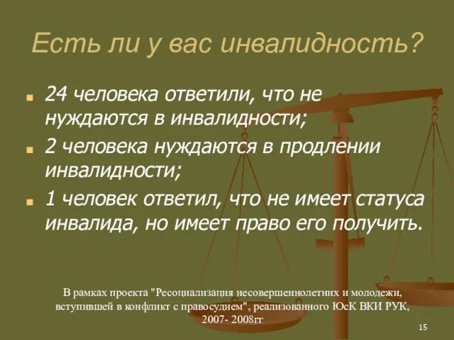 Есть ли у вас инвалидность? 24 человека ответили, что не нуждаются в