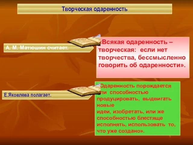 Творческая одаренность А. М. Матюшин считает. «Всякая одаренность – творческая: если нет